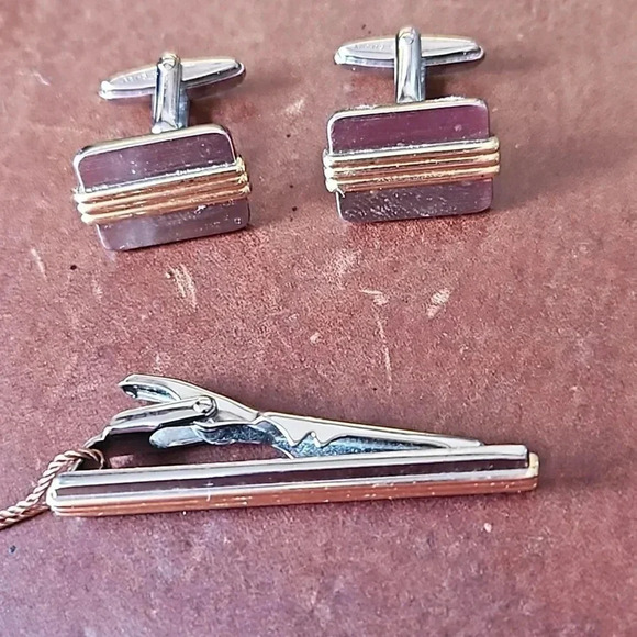 Christian Dior Gold and Silver Tone Cufflinks and Tie Bar set - Picture 2 of 4